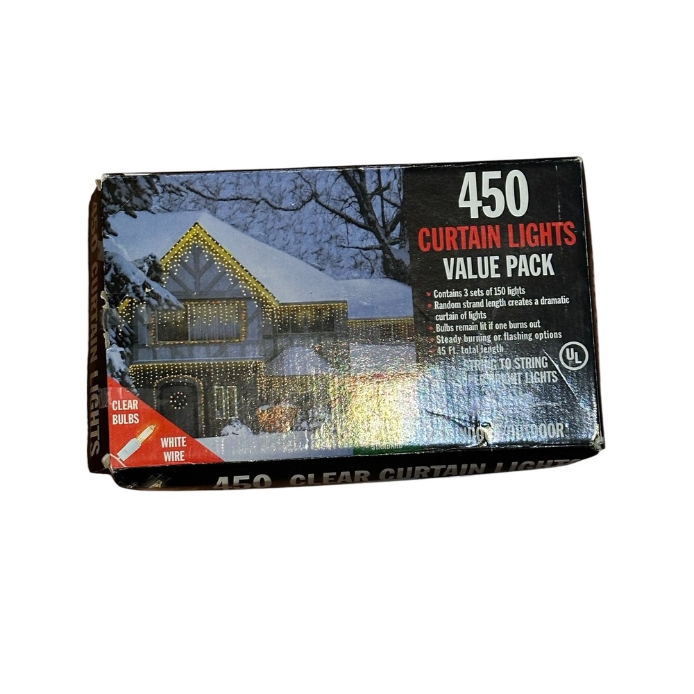 450 Clear Curtain Lights Value Pack Indoor Outdoor White Wire 45 Ft Total Length